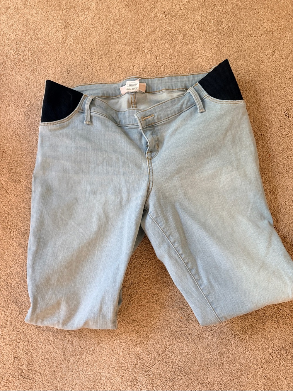 Light Wash Maternity Jeans with dark blue Stretch Panels